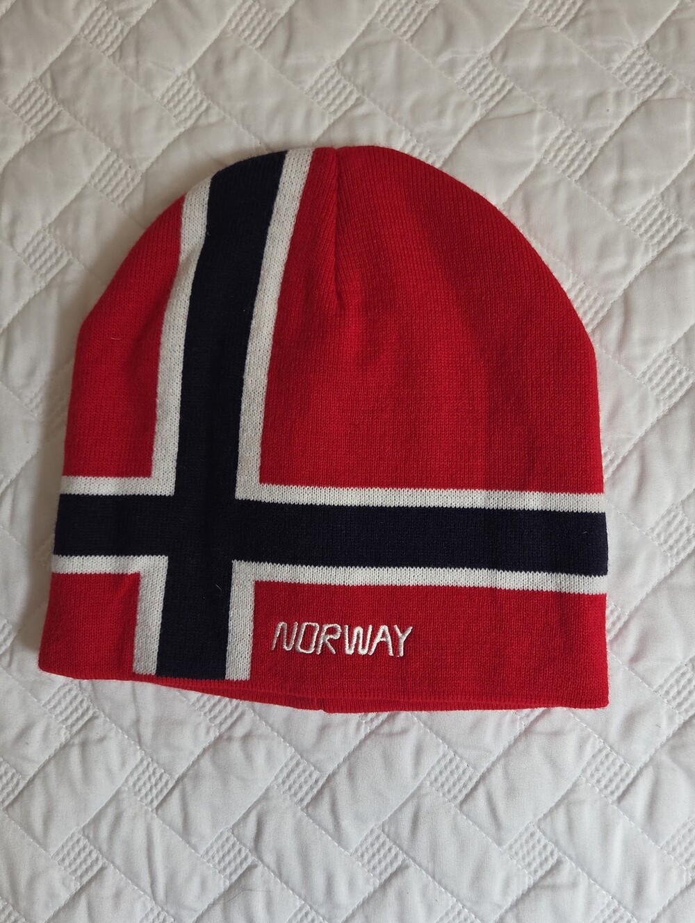 Norway Flag Knit Beanie Hat Red Norge Ski Cap